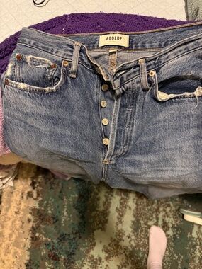 Agolde High-Rise Button-Fly Blue Jeans